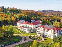 Das Naturresort Schindelbruch aus der Vogelperspektive mit Blick in den Harz